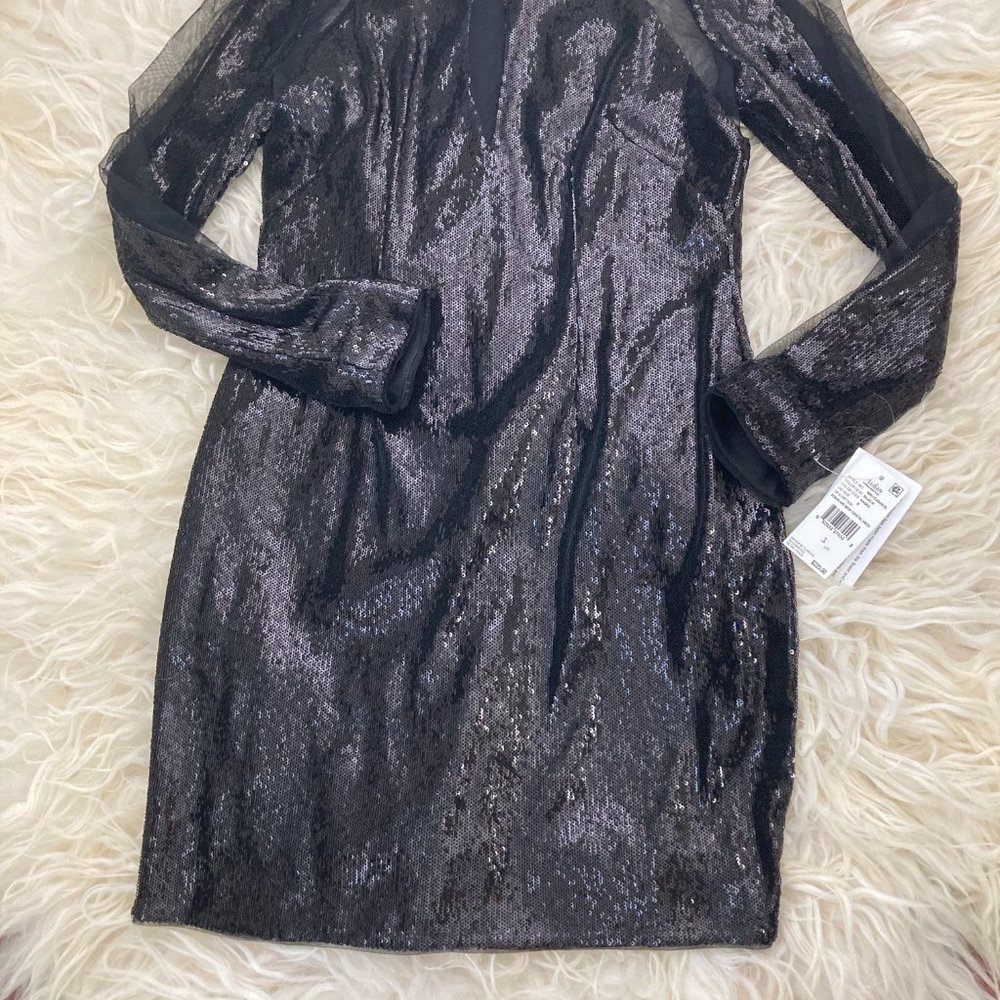 Aidan By Aidan Mattox Sequin & Mesh Inset Mock-Neck Long-Sleeve - Picture 3 of 13